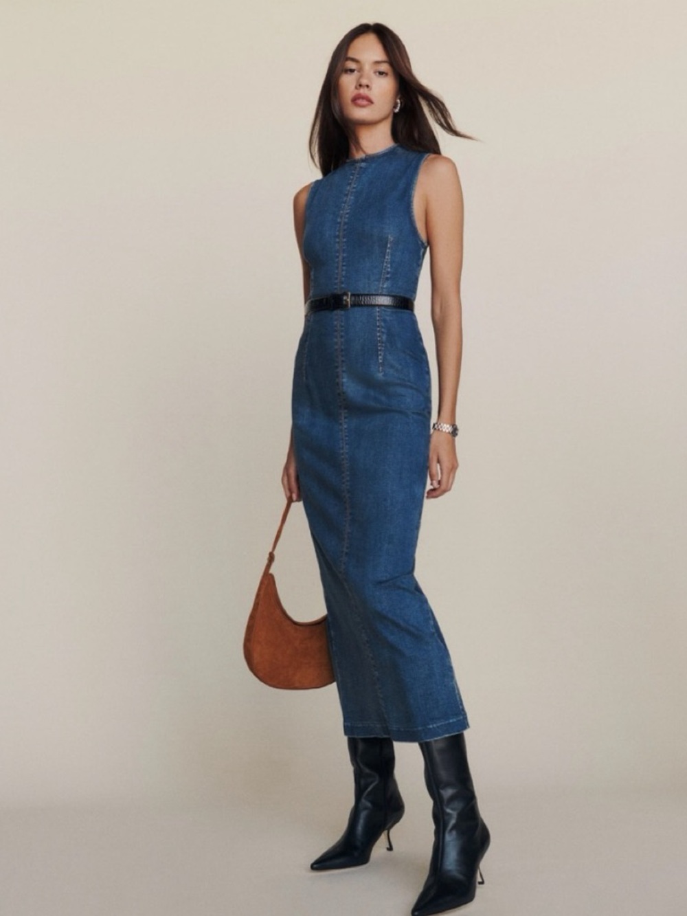 Reformation Kendi Sleeveless Denim Midi Dress